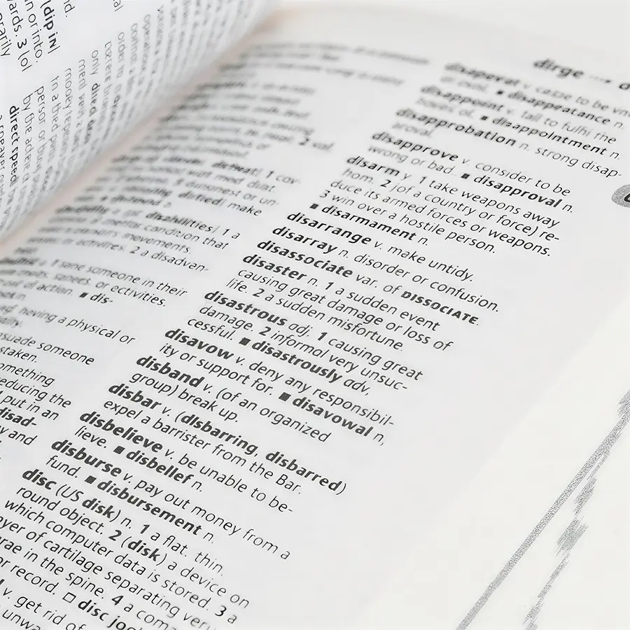 Reference book open on thin opaque paper