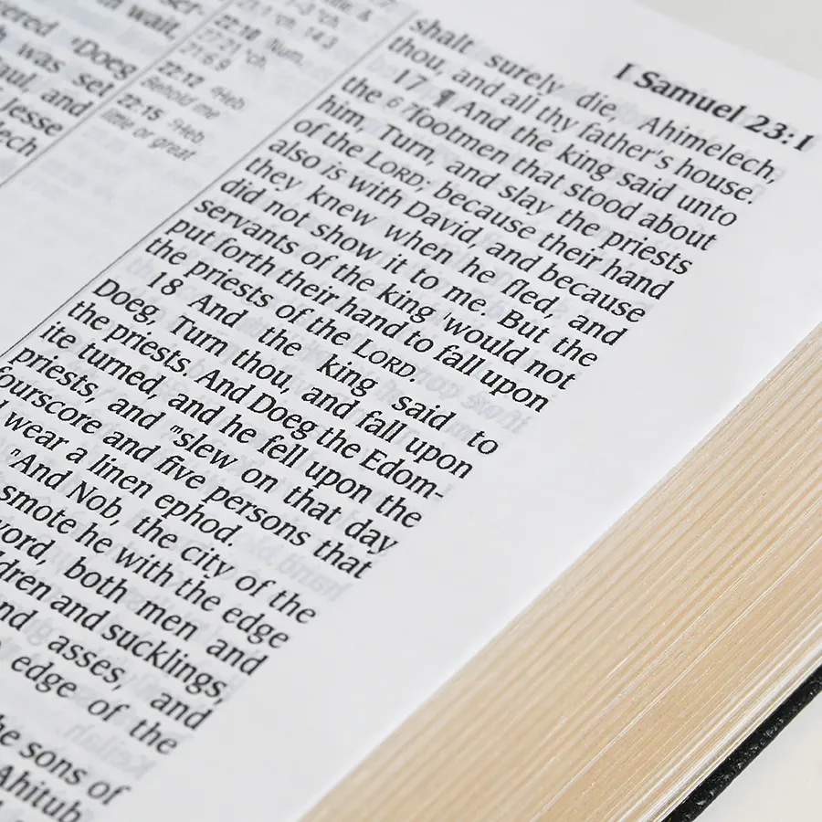 KJV Bible open on thin high-opacity paper with cross references