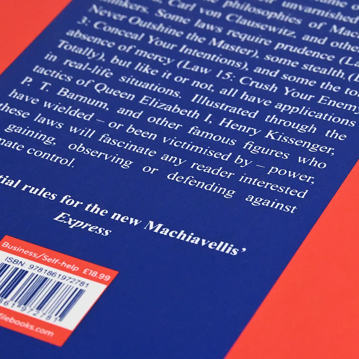 Close-up of a bold two-color graphic printed cover showing flat, even ink coverage on coated paper